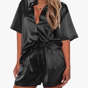 Black Satin Sleepwear Set